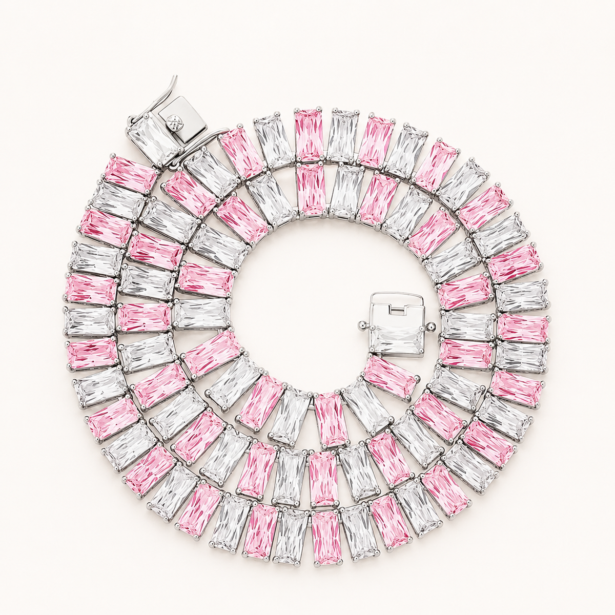 Chaîne Tennis Baguette rose et blanc