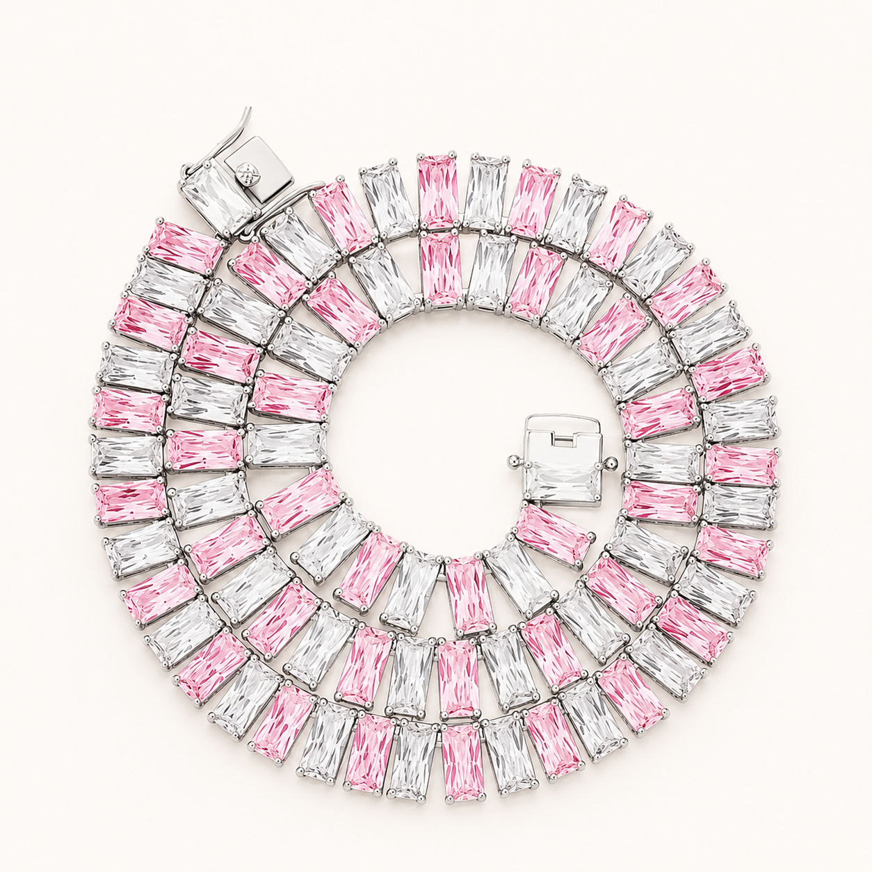 Chaîne Tennis Baguette rose et blanc